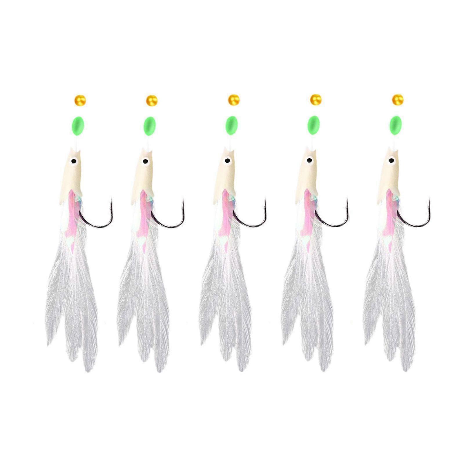 5 Pieces Fishing Rigs with Feather Multi Hooks for Pollock Saltwater Bass