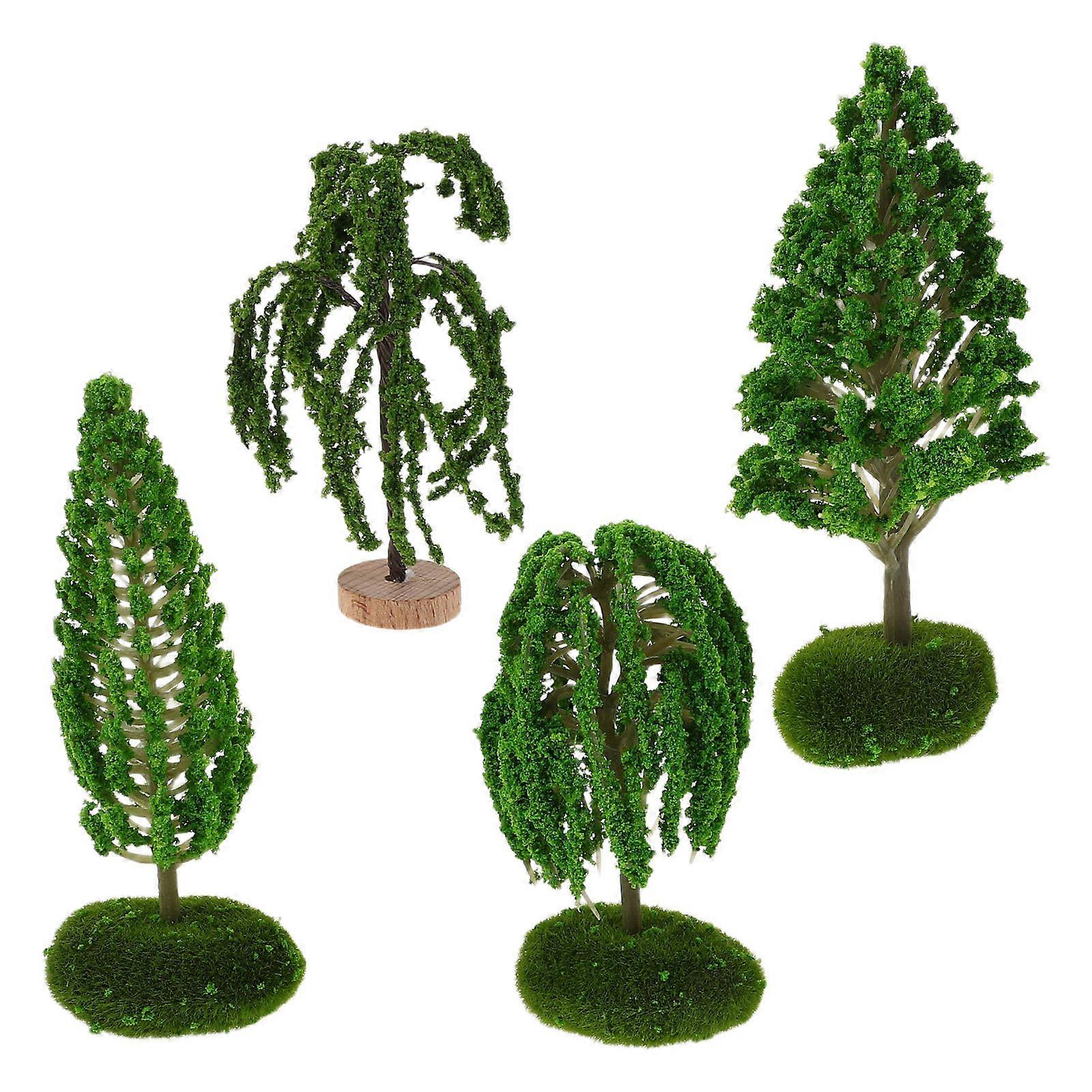 Model Trees Miniature Plastic Mini Fake Tree for Craft Scenery Green Material 4Pcs