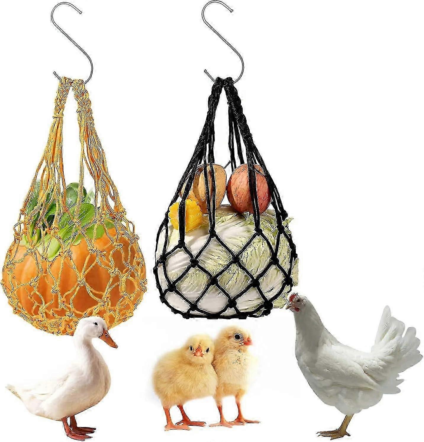 Chicken Feeder, 2PCS Hanging Net Bag for Chickens, Automatic Chicken Feeder, Hanging Feeder Food Skewer, Anti-Waste Net Bag for Fruits and Vegetables