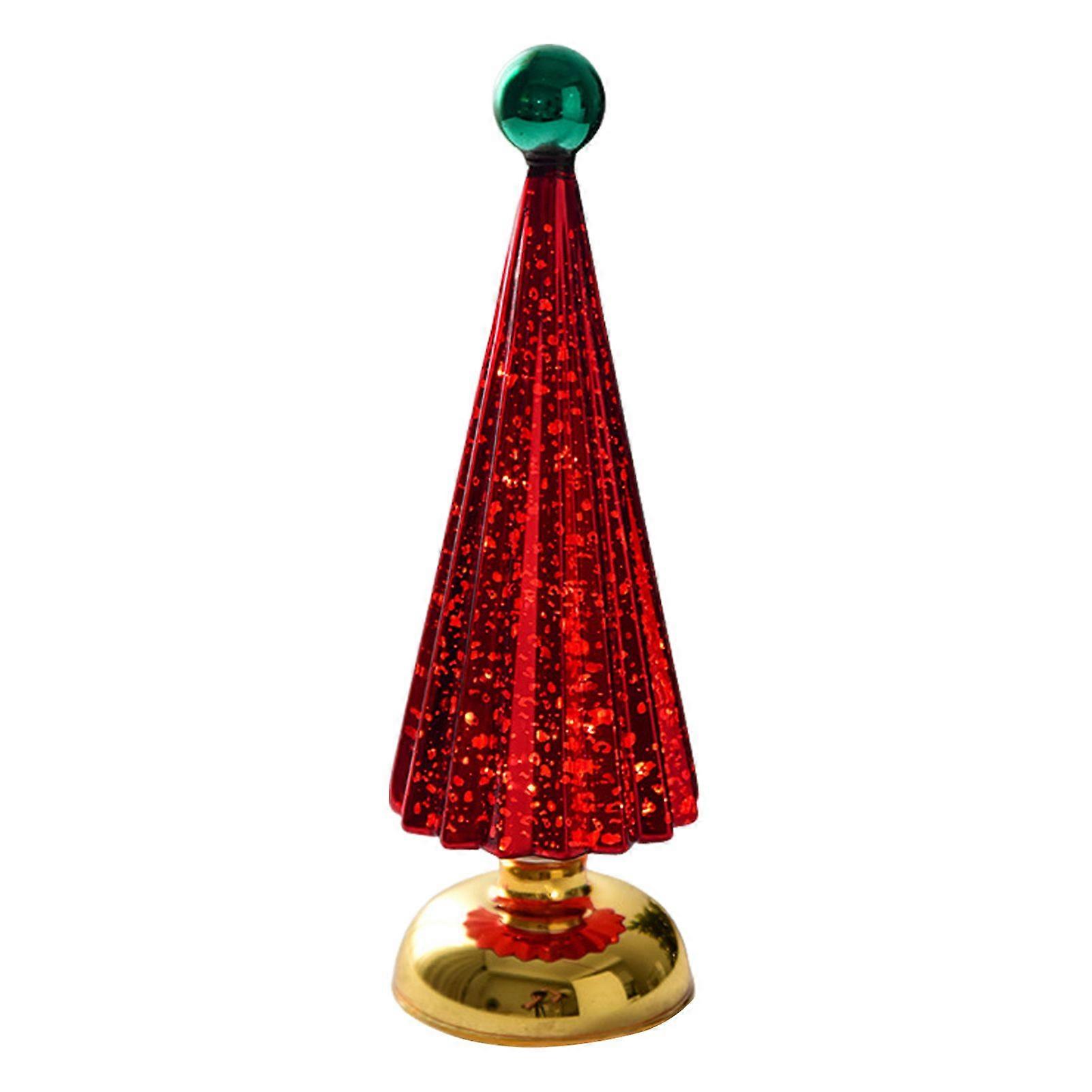 Glass Christmas Tree Small Tabletop Lighted Xmas Tree Figurine Battery Operated Mini Tree Lamp for Home Table Fireplace Mantel Decor