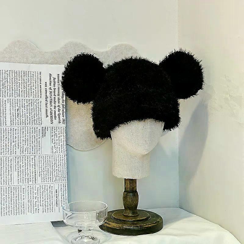 Cute Bear Ears Pink Plush Hat Female 2024 Autumn and Winter Furry Warm Ear Protection Thickened Beanie Hat