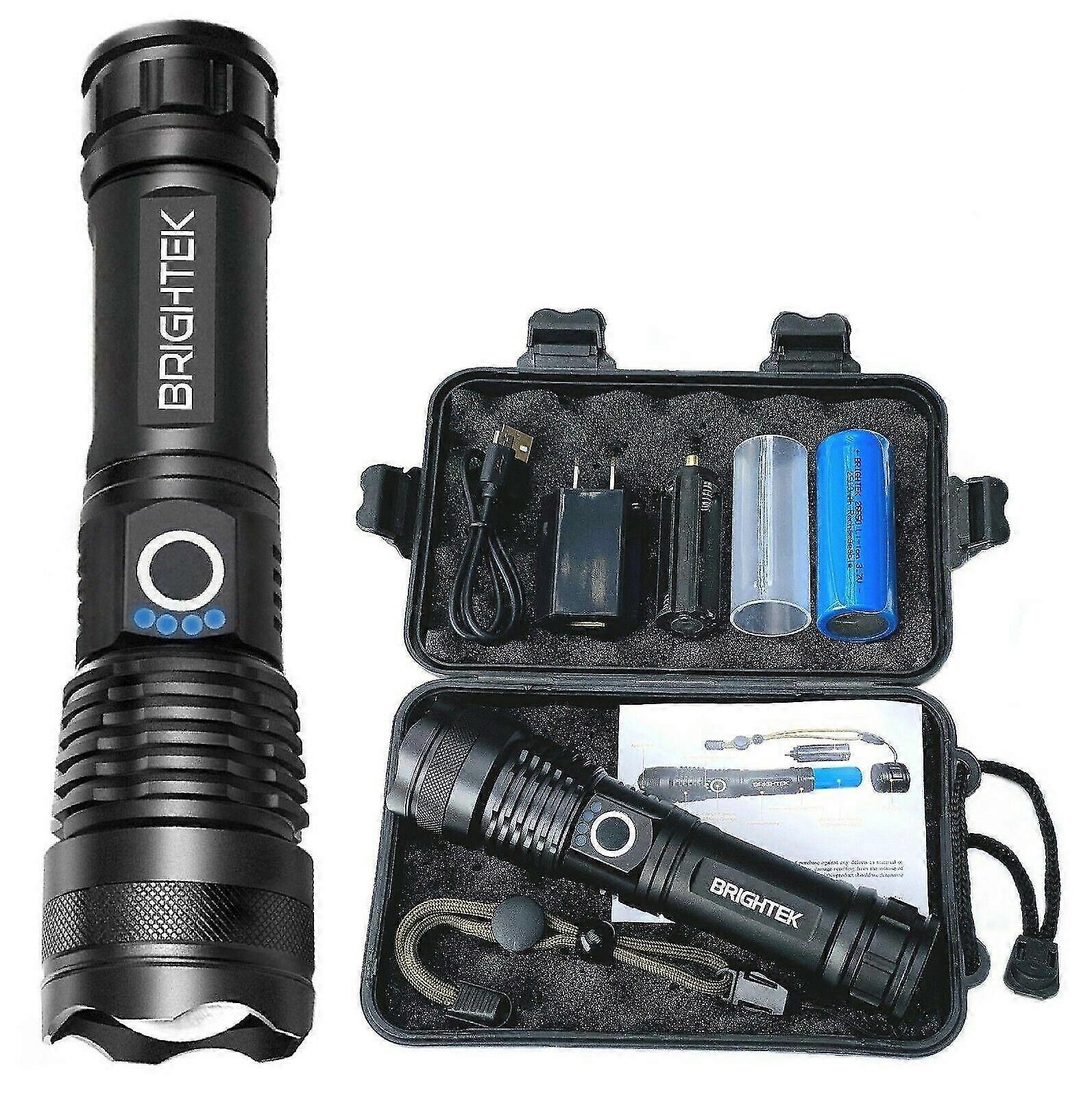 Super Bright 90000lm Led Tactical Flashlight With Rechargeable Battery Zoomable