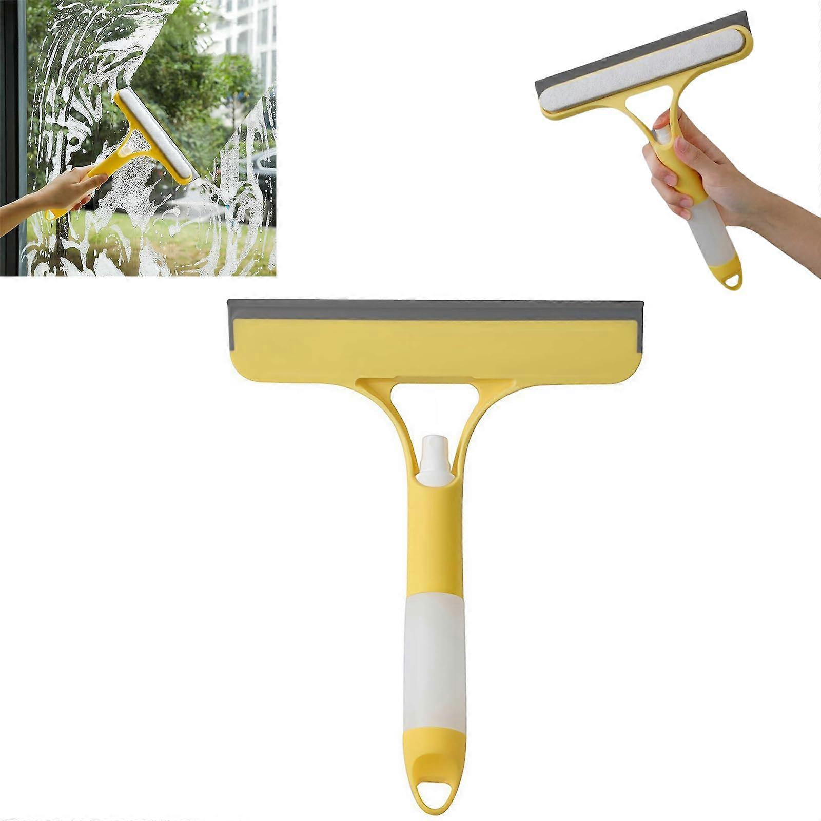 3 In 1 Window Cleaning Scraper Squeegee With Sprayer, Multipurpose Glass Cleaner For Shower Glass And Mirrors, Yellow