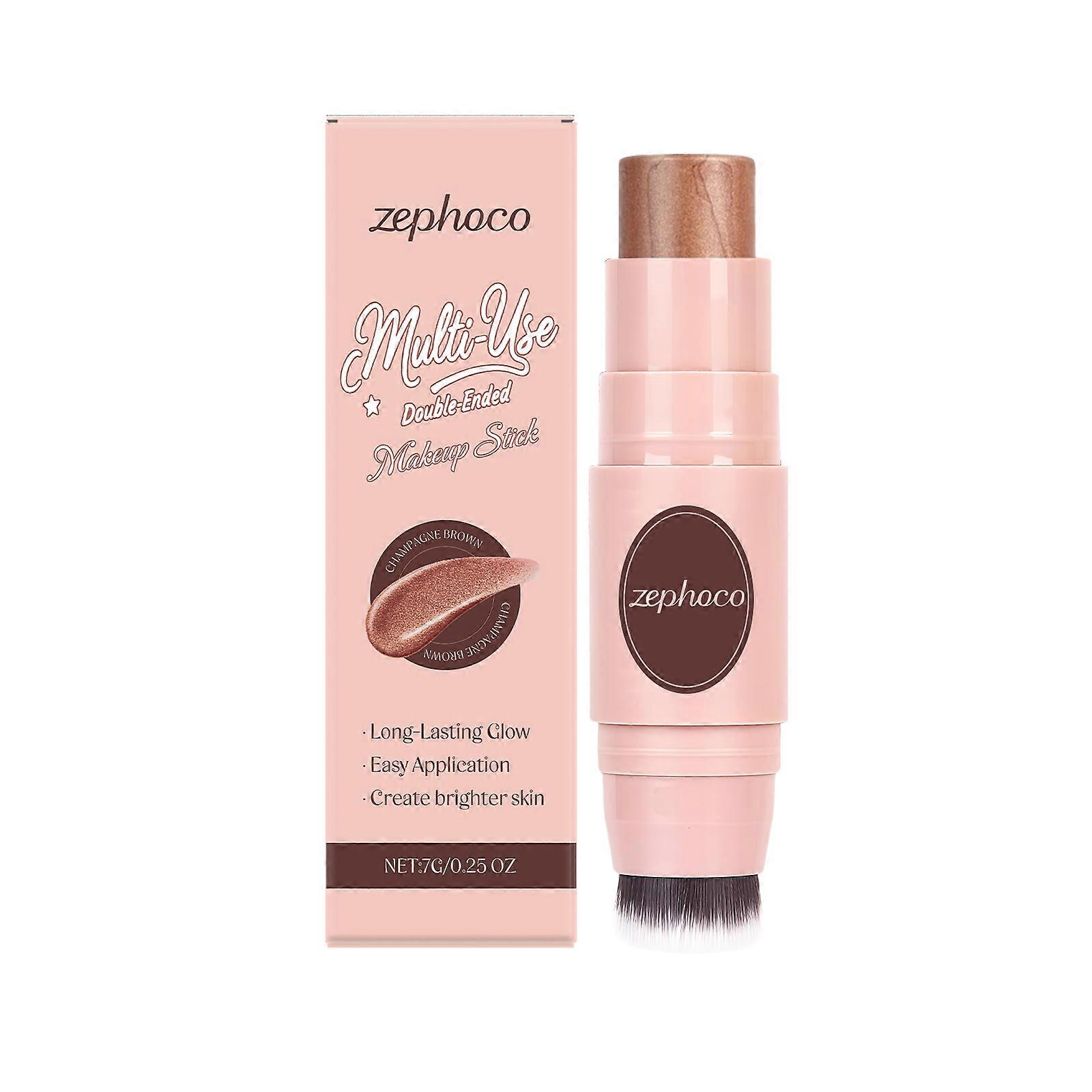 Zephoco Multi-Purpose Dual-Head Makeup Stick: One Stick For Multiple Uses, Three-Dimensional, Non-Smudging, High-Gloss Champagne Brown Makeup Stick