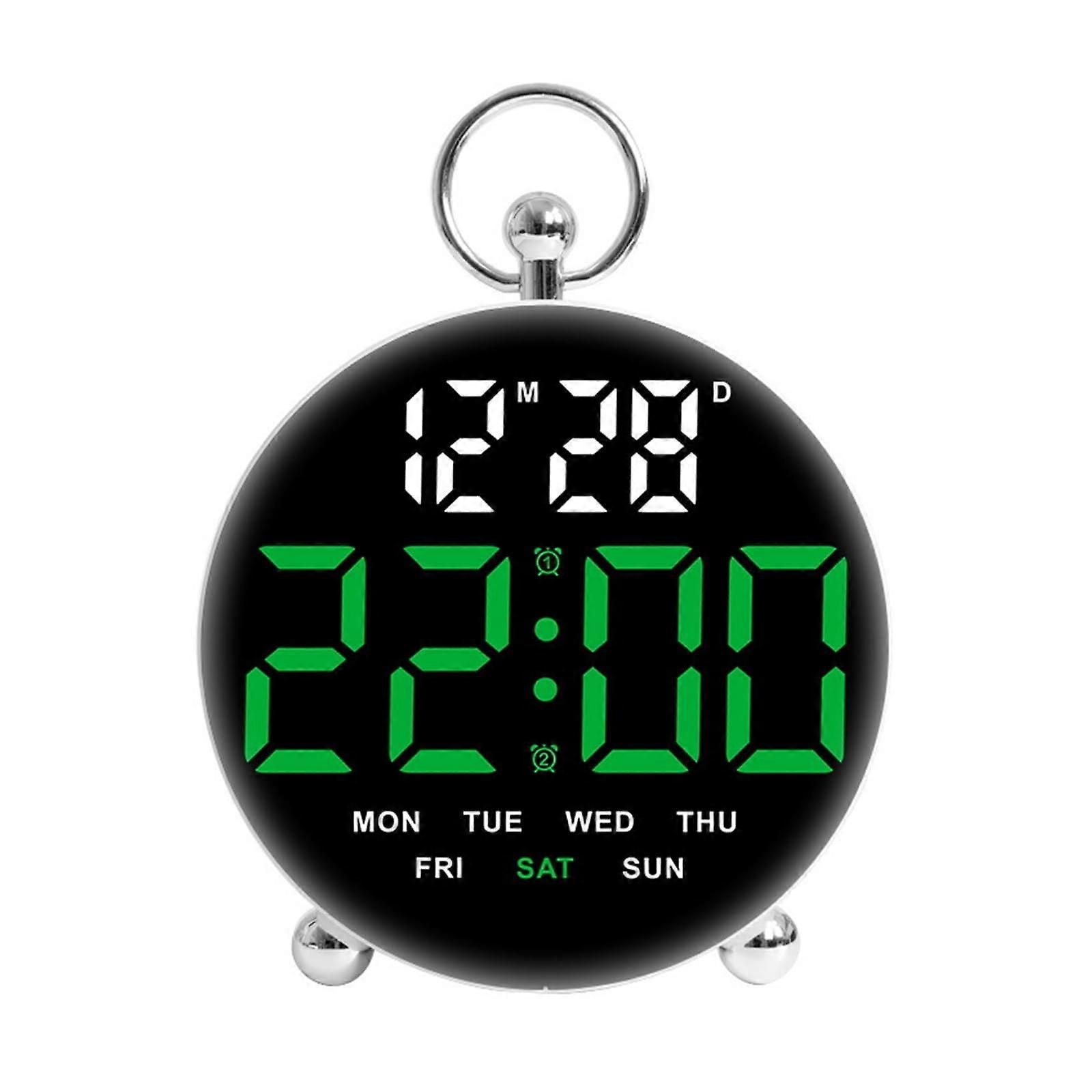 Multifunctional LED Digital Clock Large Display With Double Alarm Date And Week 24Hour Time Green For Home Use