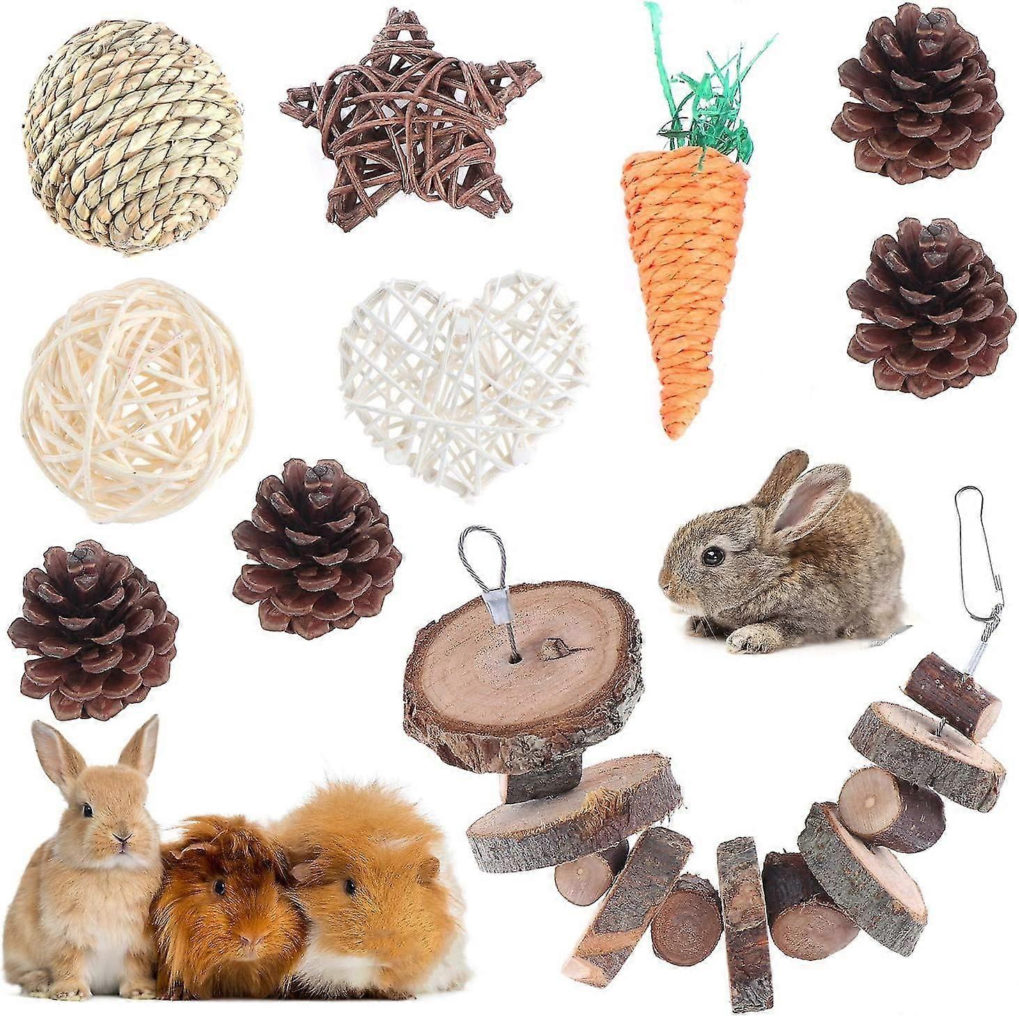 10pcs Heilwiy Hamster Chew Toy Wooden Rattan Ball-grass Ball-carrot Chew Toys-natural Gift @BUGU