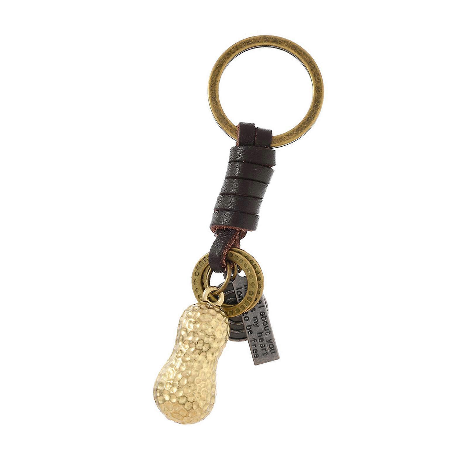 Rustics Handwoven Leather Keyring Peanut Shape Decorative Alloy Hook Portable Everyday Carry Item Multicolor