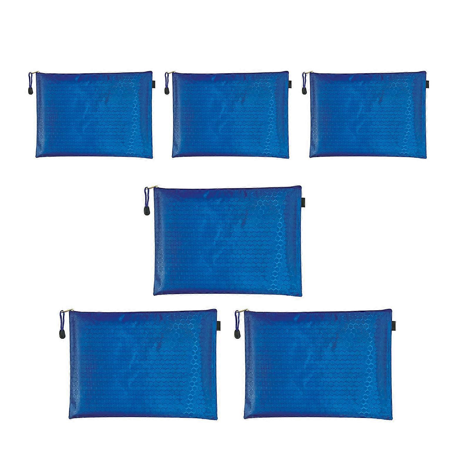 6Pcs Zippered File Folder Water Resistant Oxford File Wallet Documents Folder Money Bag File Organizers Storage Pouches  Royal Blue