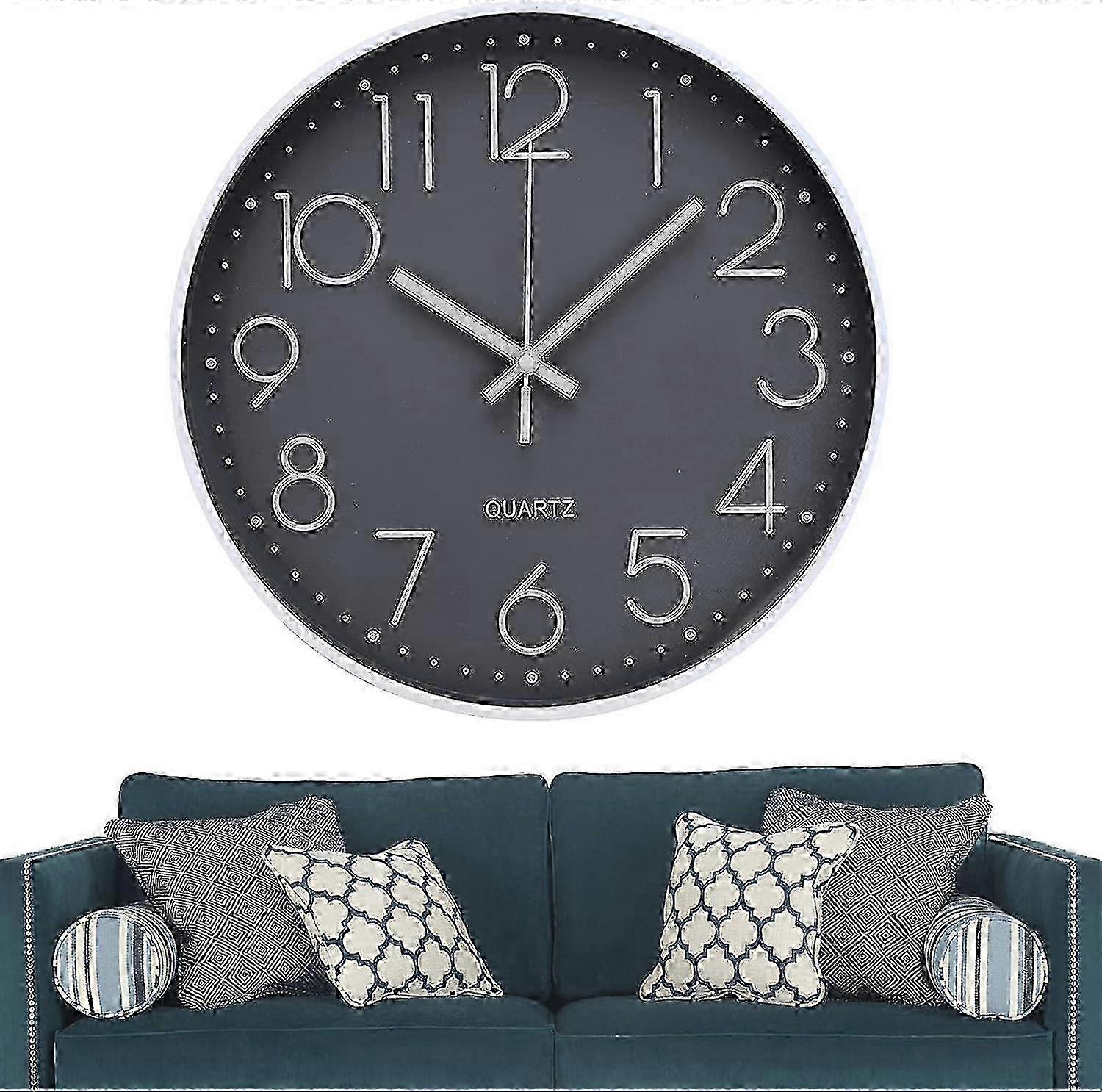 e 30 cm round wall clock without ticking, modern quartz wall clock without ticking noises, movement for wall clock, silent (black/white)