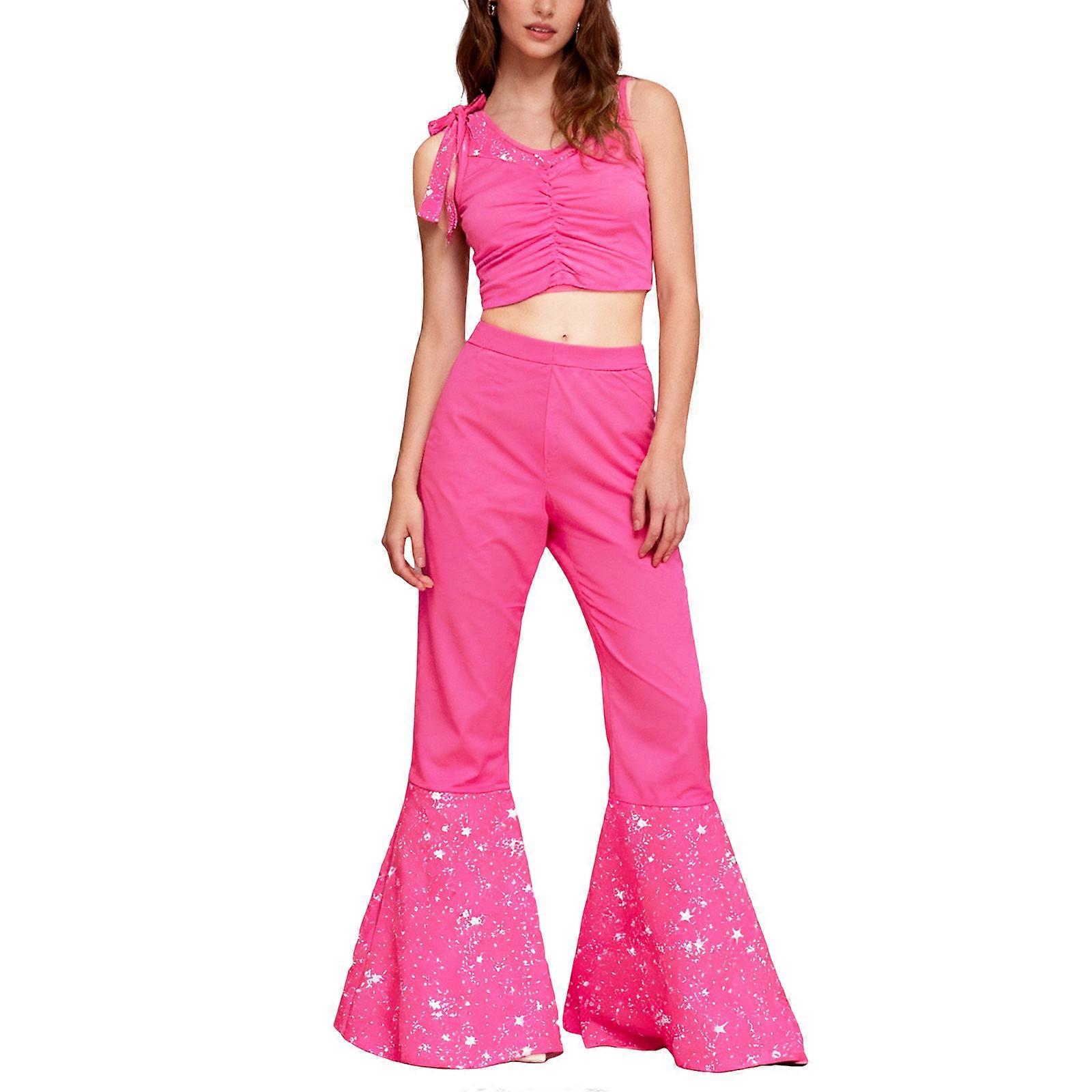 60s 70s 80s Disco Outfits 70s Hippie Costume Accessories Flared Pant with Vest Halloween Cosplay Costume for Adult Women  S