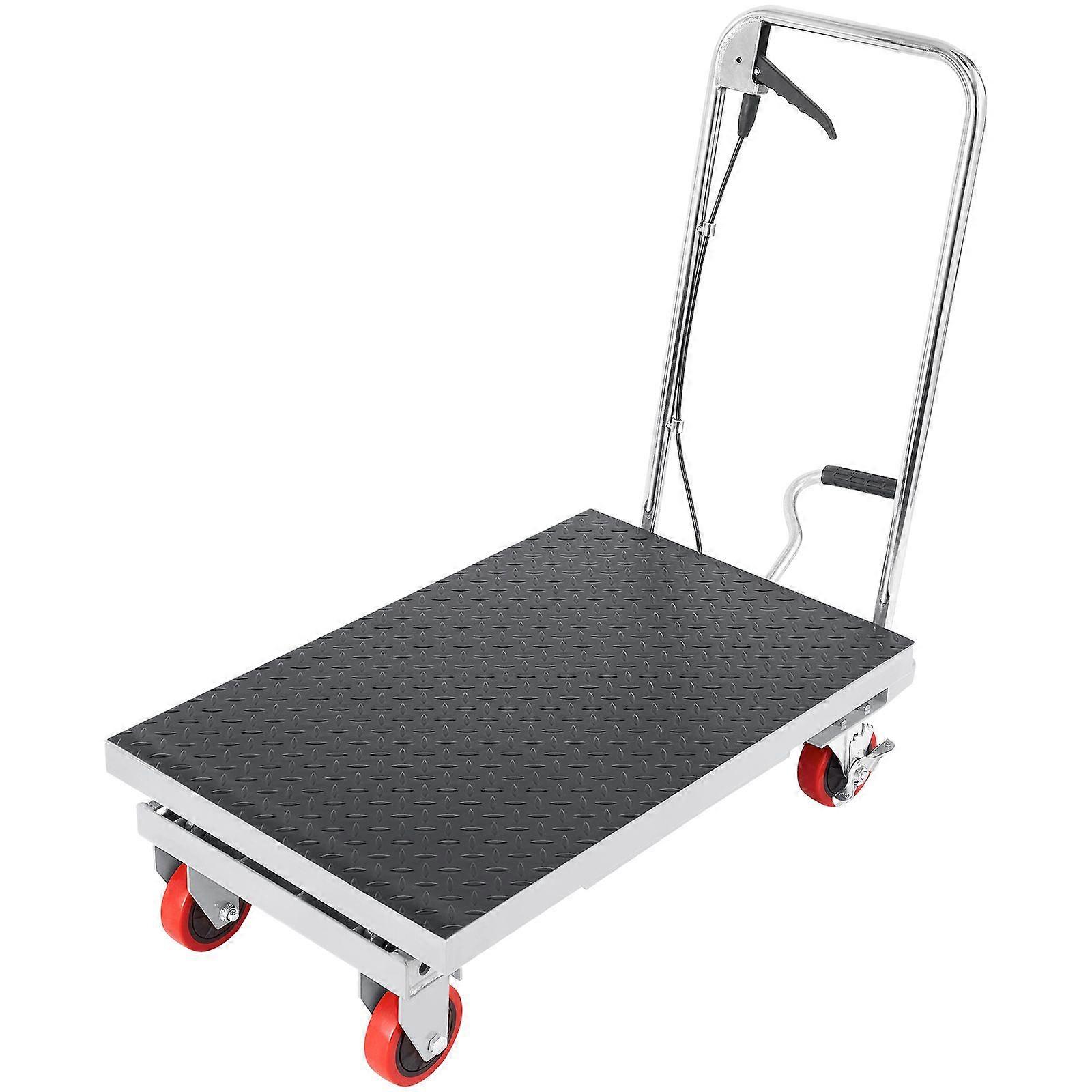 Hydraulic Lift Table Cart, 500lbs Capacity 28.5" Lifting Height, with 4 Wheels and Non-slip Pad, for Material Handling, Gray