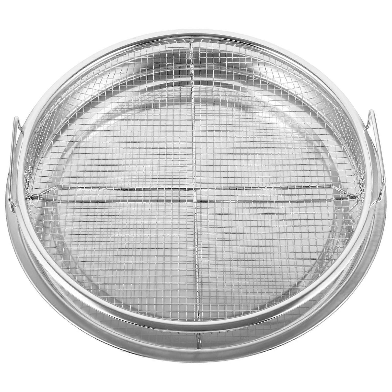 Stainless Steel Round Frying Tray with Fine Mesh Basket for Deep Frying, Grilling, Washing Vegetables and Fruits (1 Set)