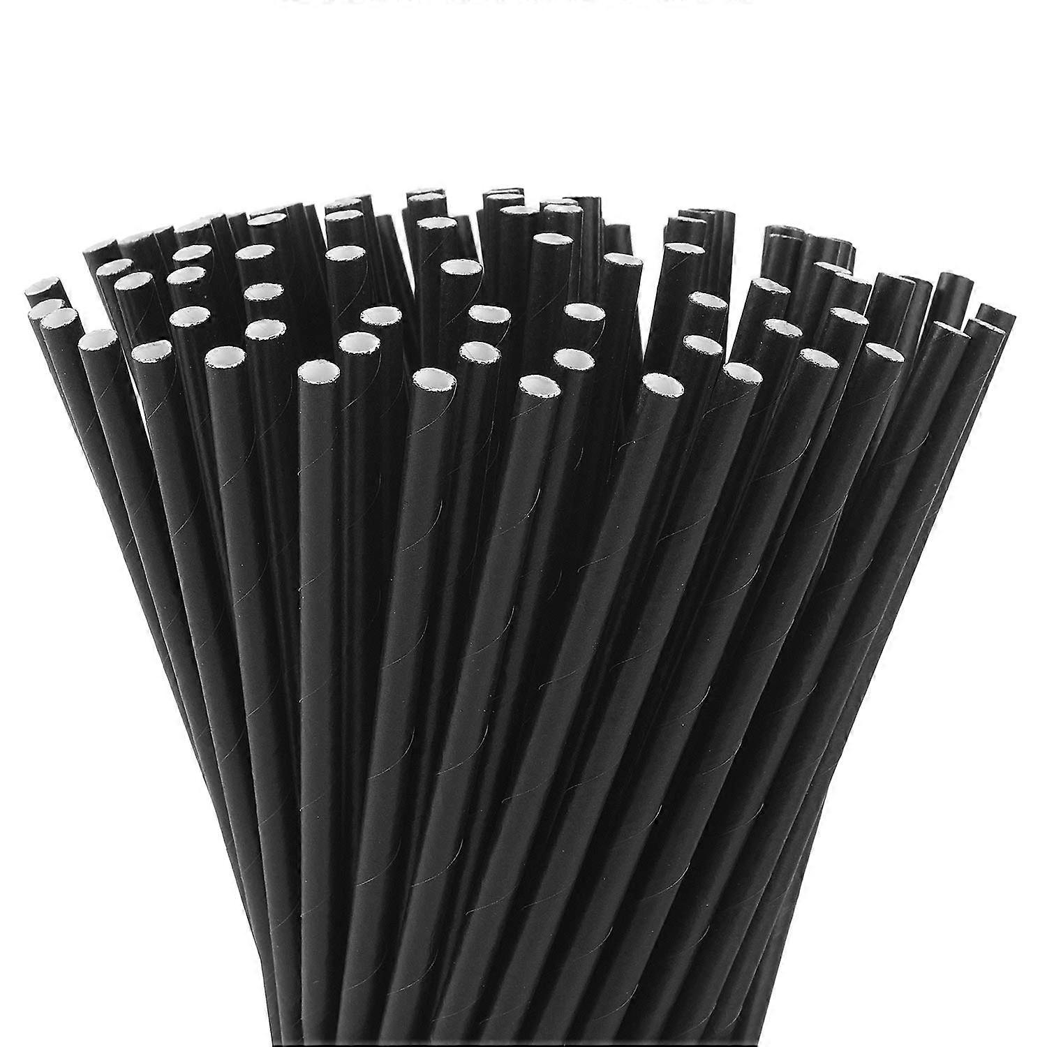 100 Black Paper Straws, Biodegradable EcoFriendly Drinking Straws Bulk for Parties and Events
