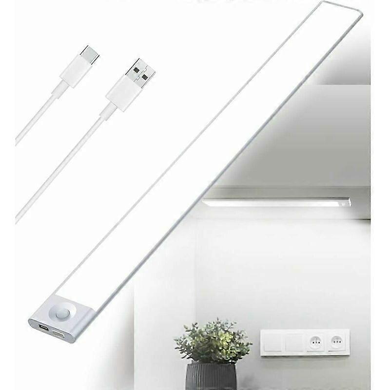 Rechargeable LED strip under cabinet 40 cm, dimmable, PIR motion detector, powered by USB, ideal for cupboards.
