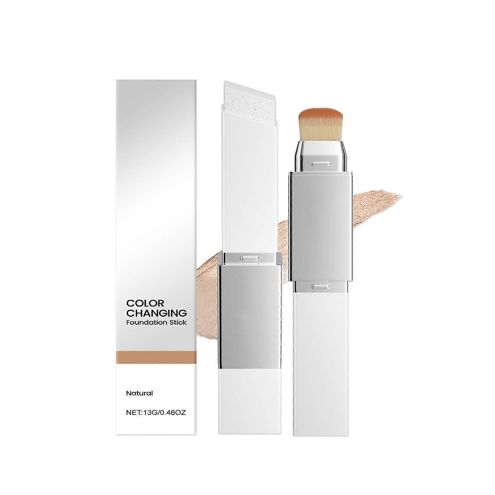 Color Changing Foundation Stick with Brush, Collagen Niacinamide, MediumFull Coverage, Dewy Finish