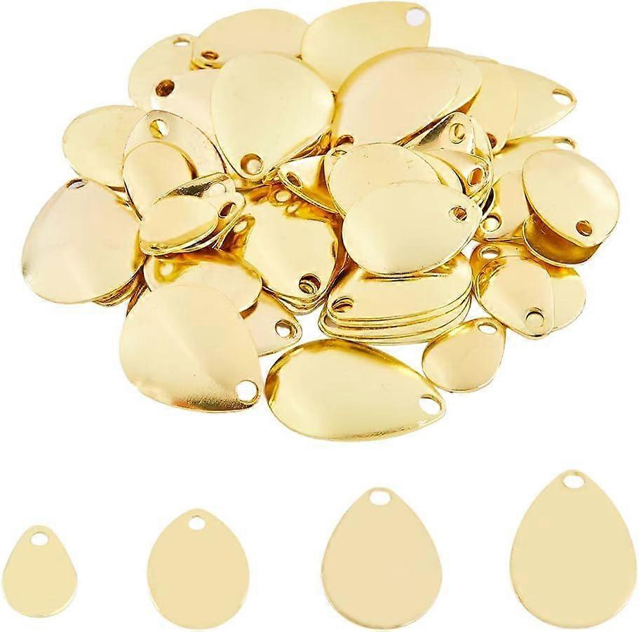 56Pcs Spinner Baits Spoons Rigs Golden Fishing Flattie Attractor Spinner Blades 4 Sizes Teardrop Spinner Spoons Tackle for Hard Lures Making