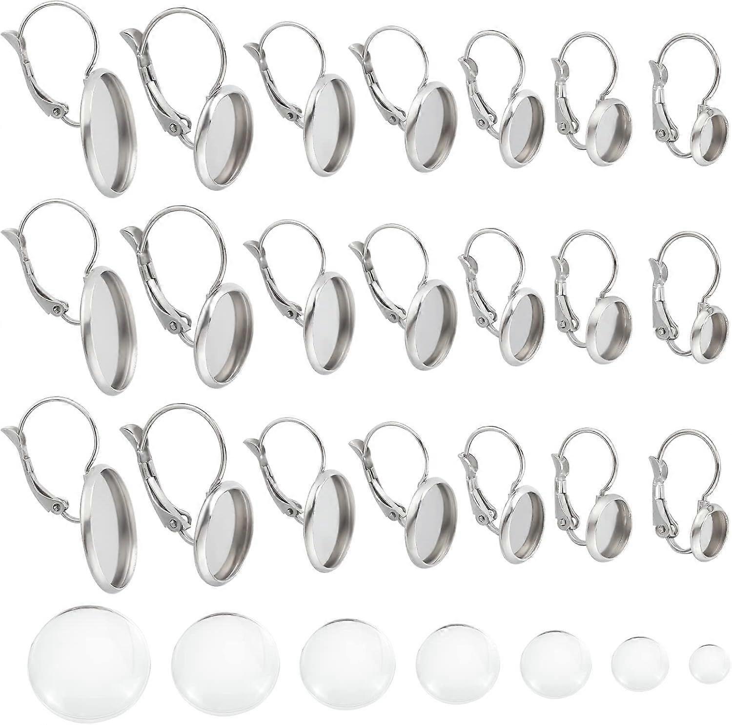 42 Sets 7 Sizes Stainless Steel Flat Round Pendant Cabochon Setting Charms Plain Edge Bezel Cups Pendant Tray Bezel Pendant with Transparent Glass Cab