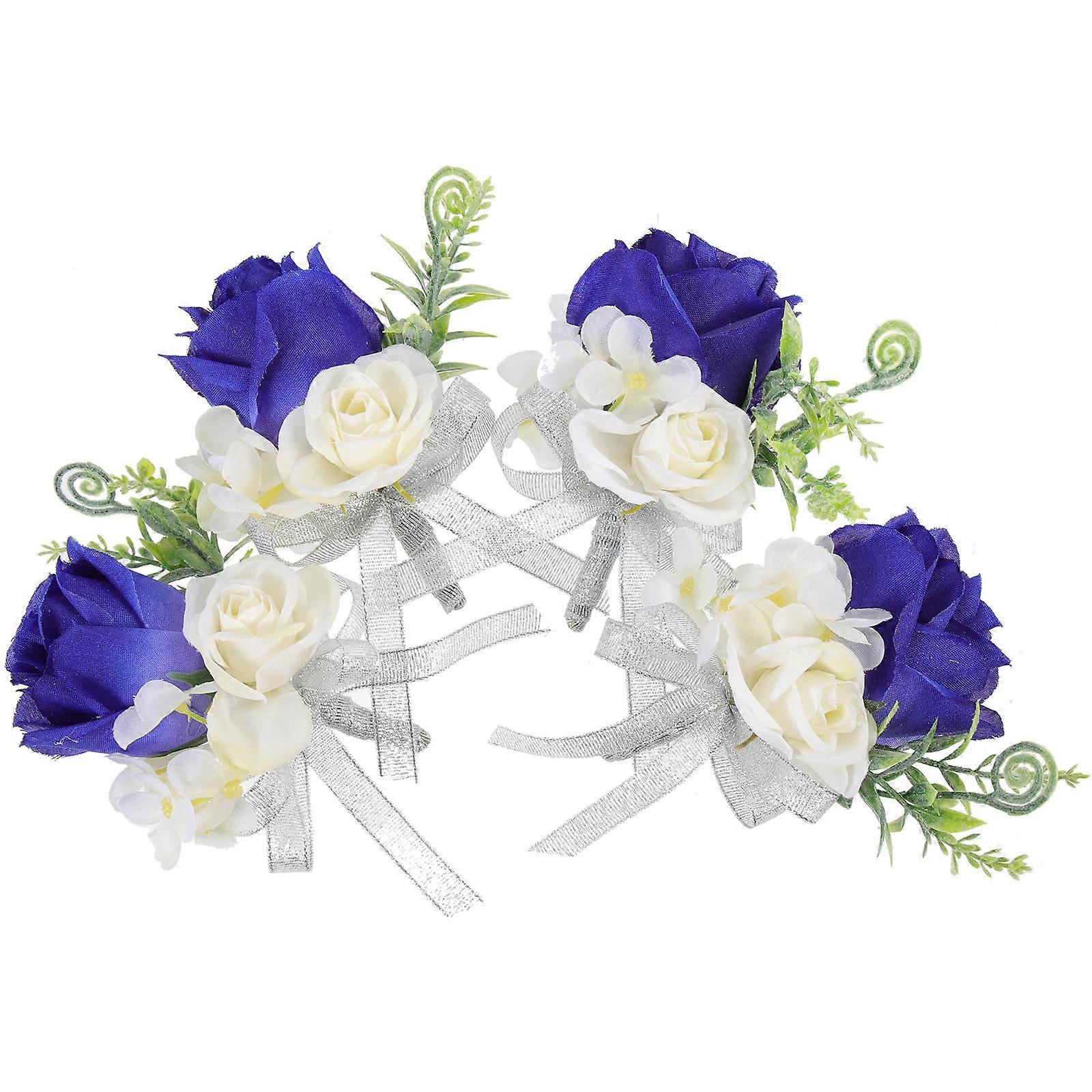 Blue Artificial Flower Corsage for Wedding Decoration 4Pcs Simulation Flowers