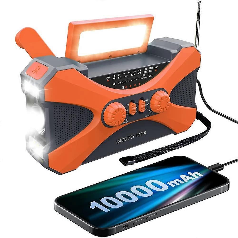 10000mAh Emergency Radio Solar Hand Crank with NOAA Weather Alerts LED Flashlight and Phone Charger