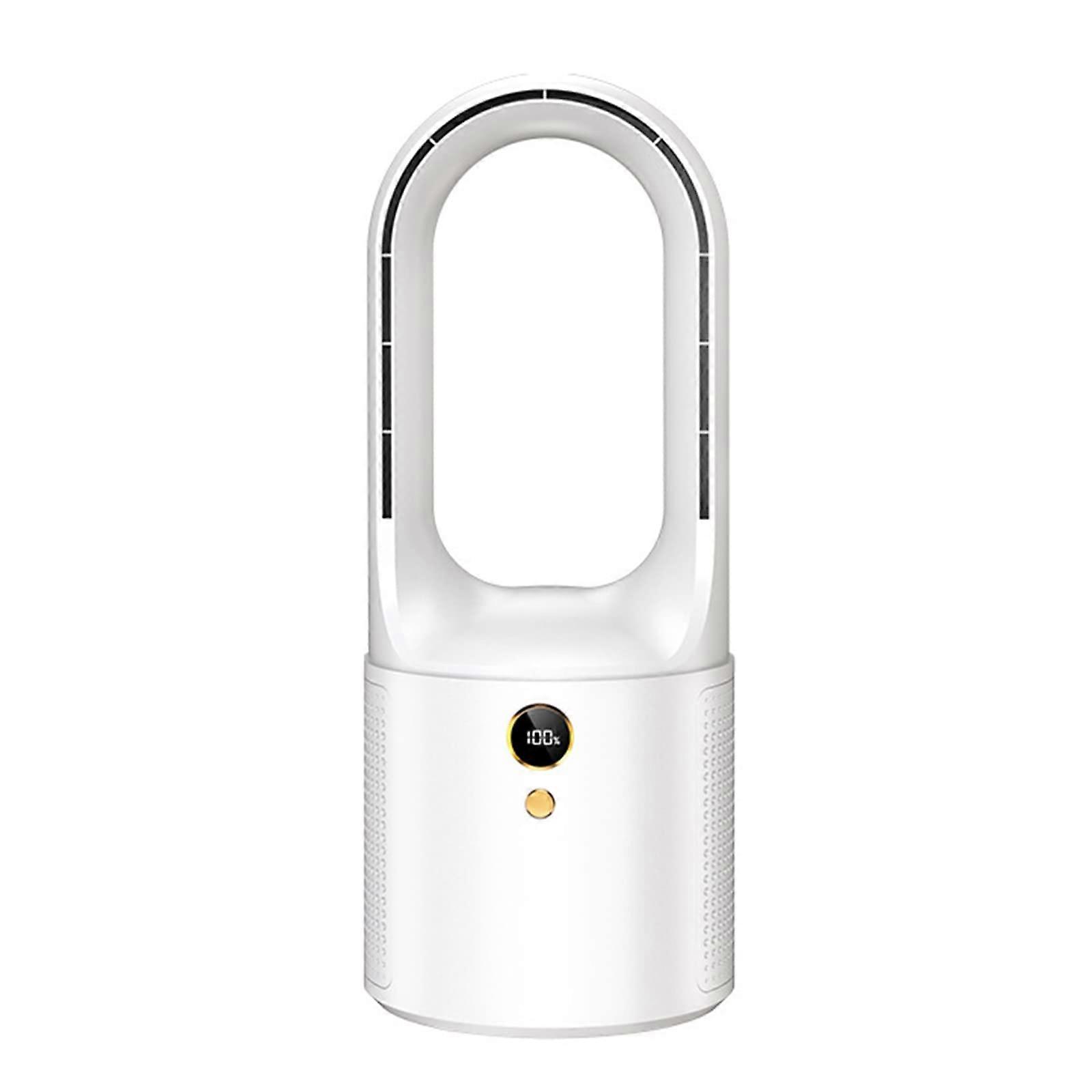 Bladeless Desk Fan USB Rechargeable Quiet 6Speed Airflow with Battery Display for Home Office White