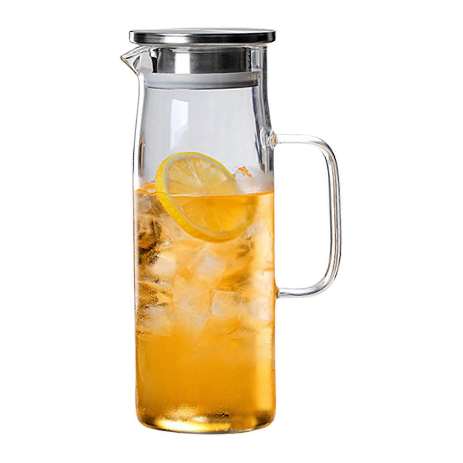 Glass Pitcher with Lid, Leak Proof Borosilicate Carafe for Hot and Cold Drinks, Elegant Clear Design