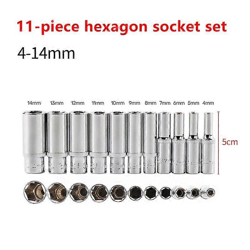 11pcs 1/4-Inch Drive Metric Long Chrome Socket Set 6-Point Deep Socket 4-14mm