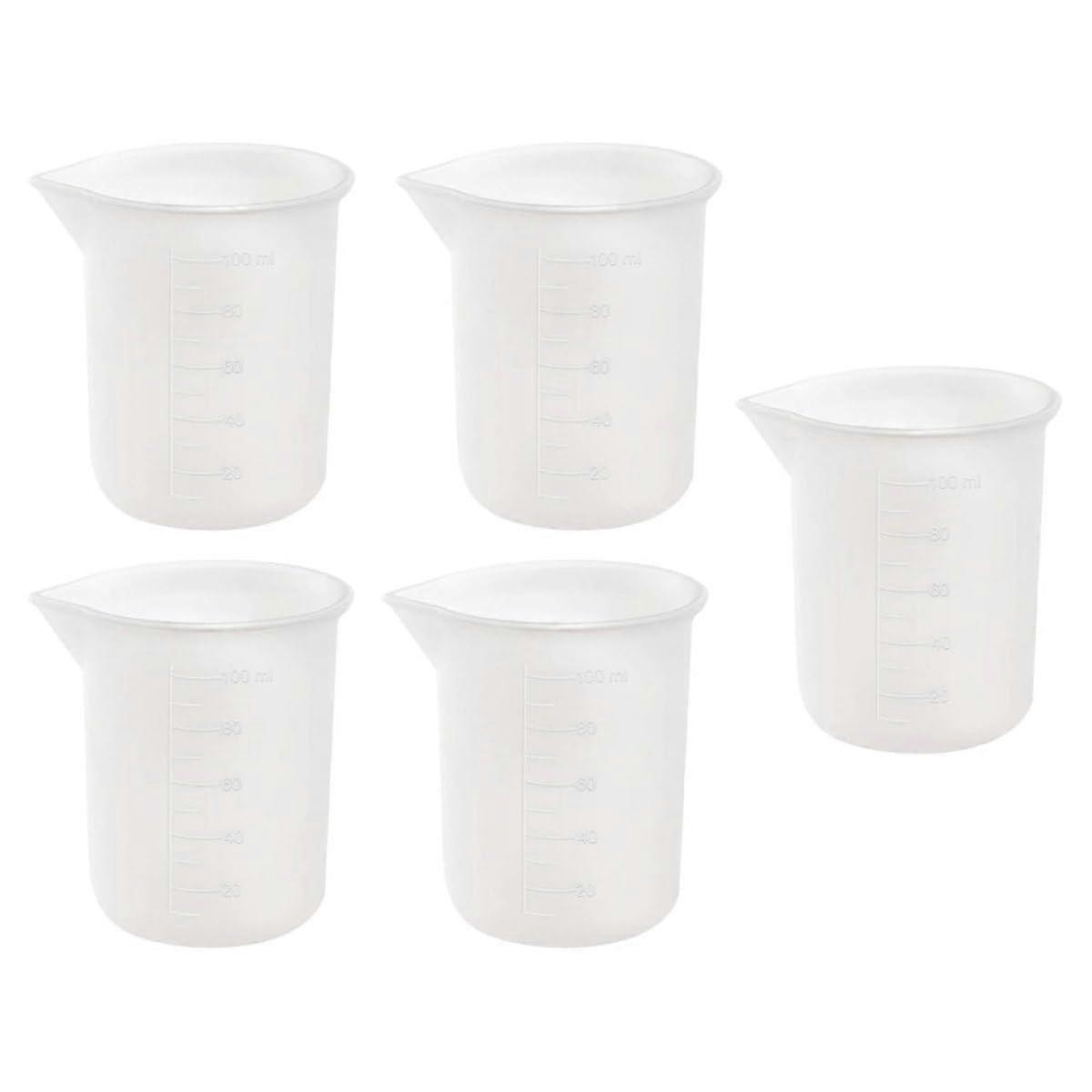 5Pcs 100ml Silicone Measuring Cups with Scale, Food Grade Mixing Cups for Baking, Resin and Crafts