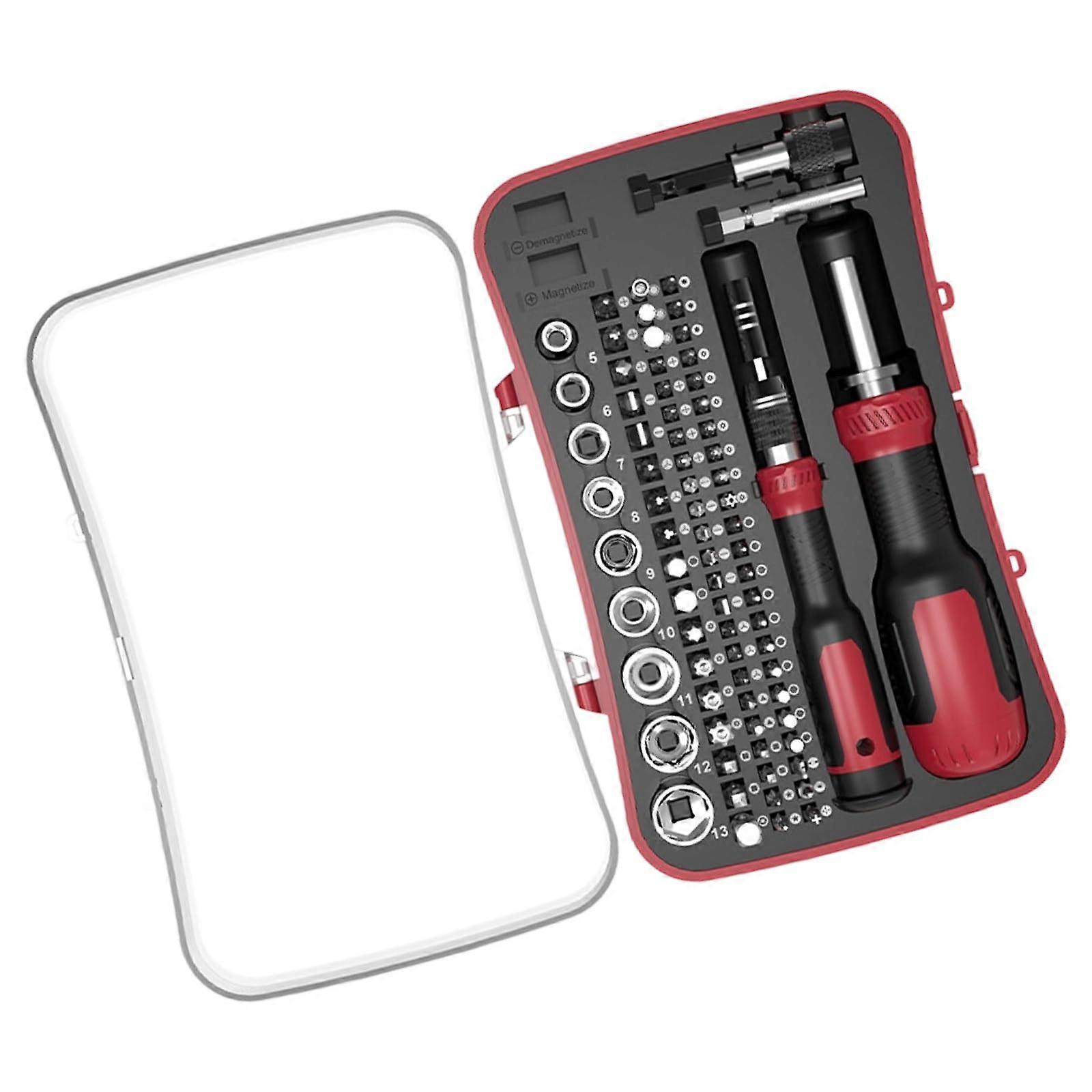 Ratcheting Screwdriver Set 47 in 1 Ergonomic Alloy Steel with 180° Rotating Nonslip Handle Red