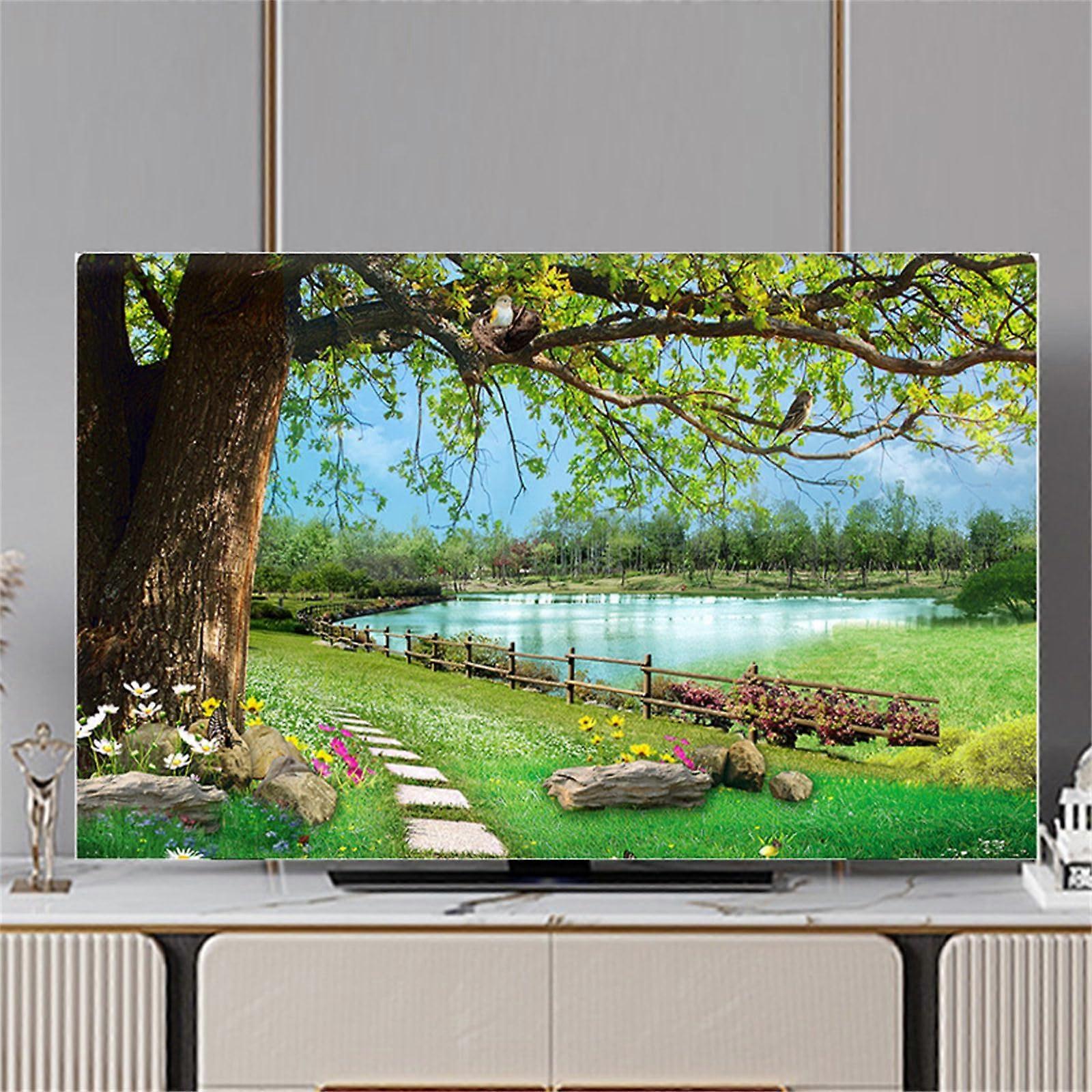 TV Screen Protector with Elastic 3D Forest Design, Stretchable Polyester Cover 4952 Inch