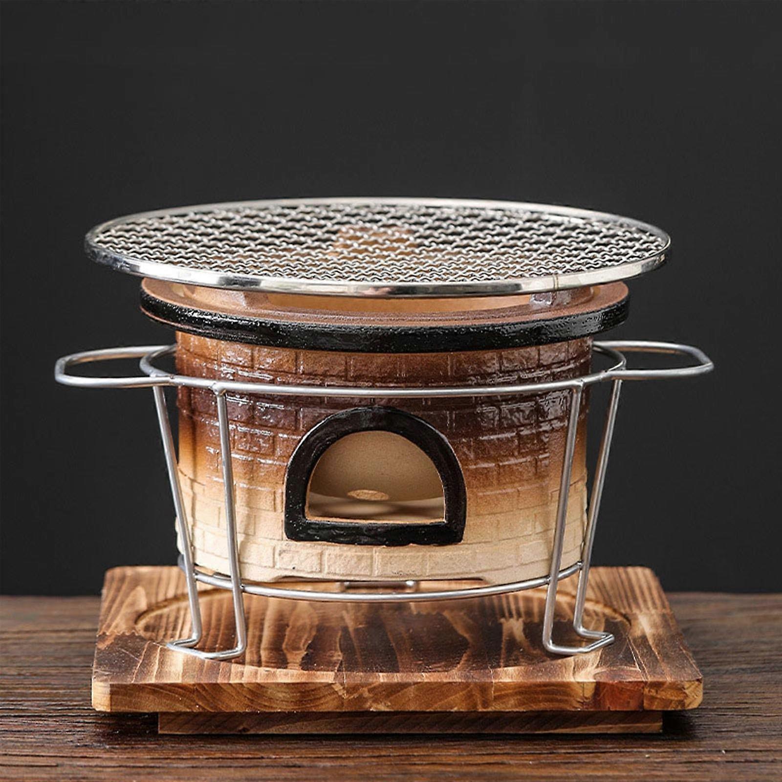 Ceramic BBQ Grill with Precise Temperature Control, Compact Clay Charcoal Stove for Outdoor Cooking