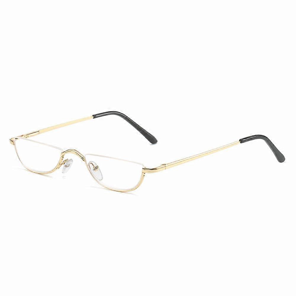 Retro Half Moon Reading Glasses Metal Frame Spring Hinges Small Gold Spectacles 150 Degrees