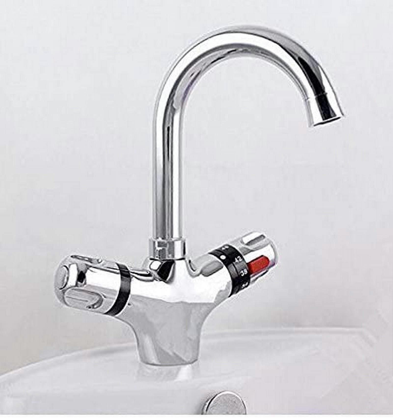 Kitchen Faucet Solid Brass Chrome Mixer Tap with Thermostatic Control and WaterSaving Design