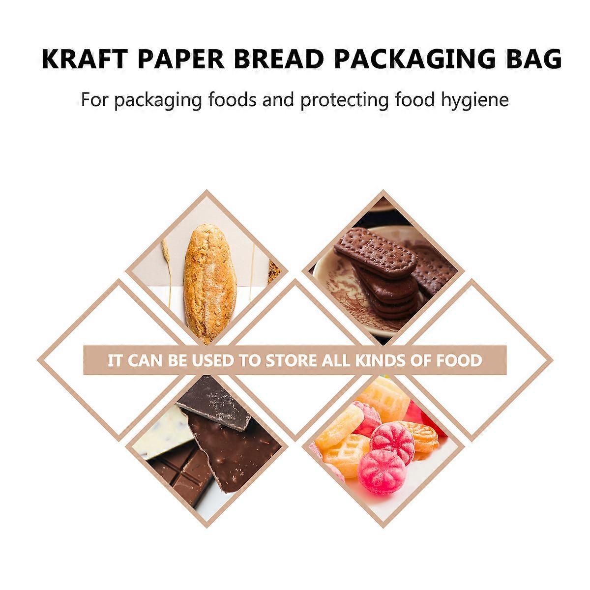 Bread Storage Bags Clear Kraft Paper Bags Brown for Loading 25Pcs