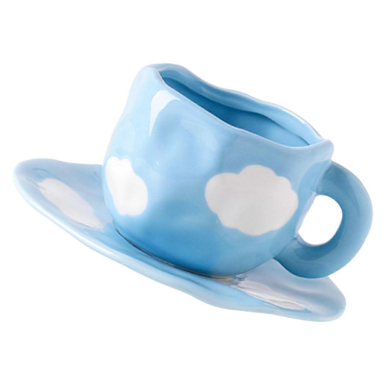 Ceramic Coffee Mug with Saucer HeatResistant Decorative Cloud Pattern for Home and Office