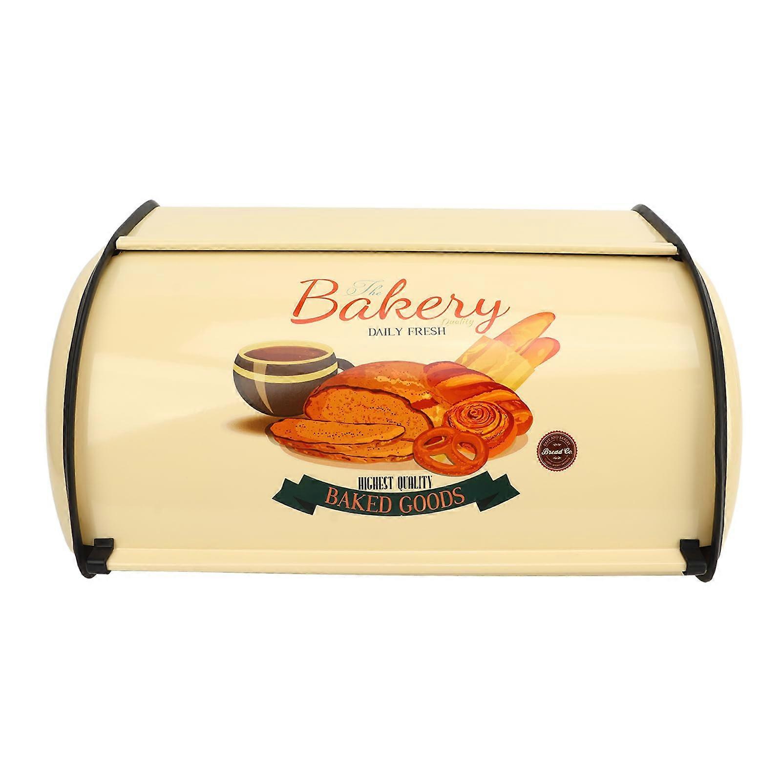 Bread Box Vintage Metal with Roll  Lid, SpaceSaving Kitchen Countertop Bread Storage Bin 13.6in