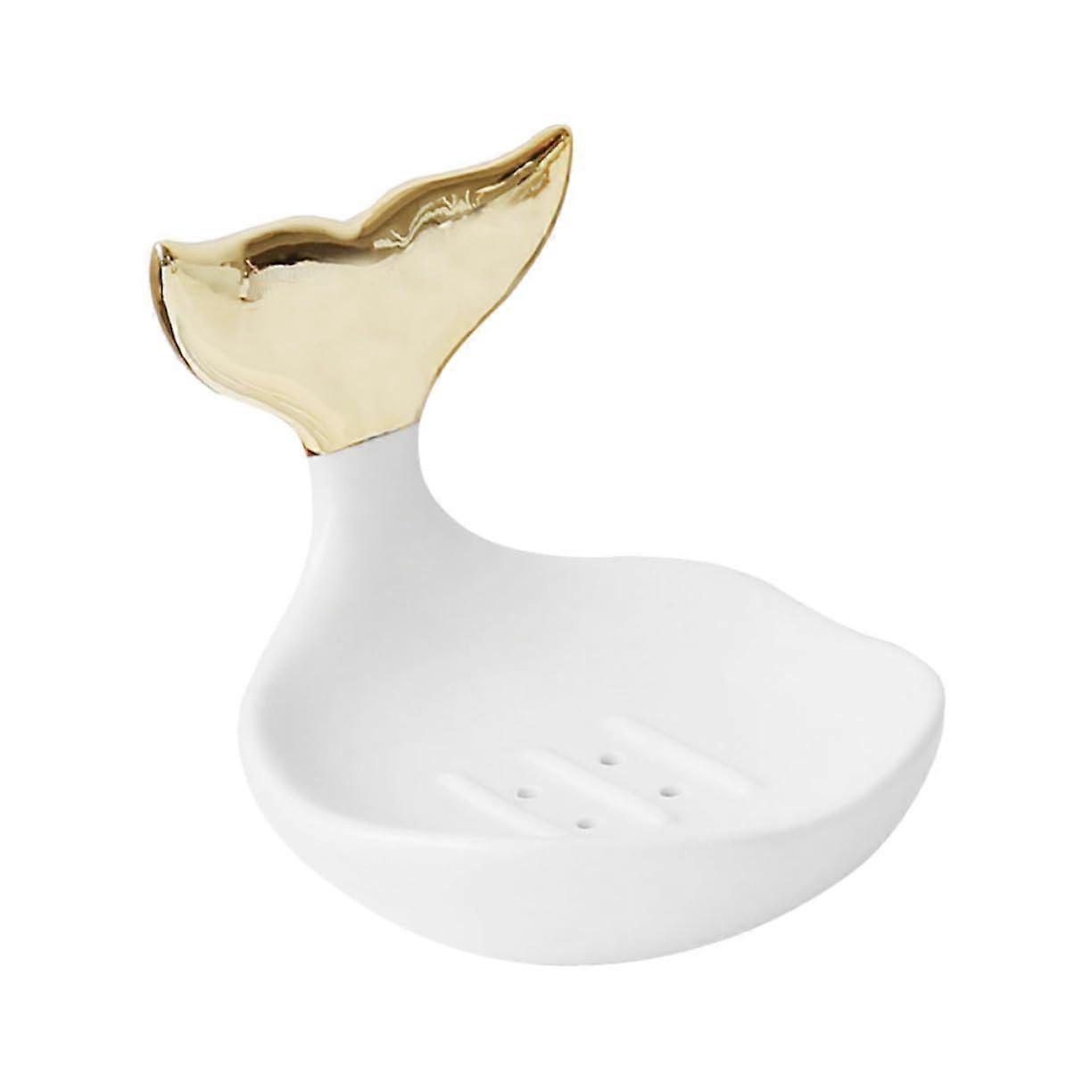 Ceramic Mermaid Tail Soap Dish with Creative Fishtail Design for Bathroom Sink or Vanity Decor