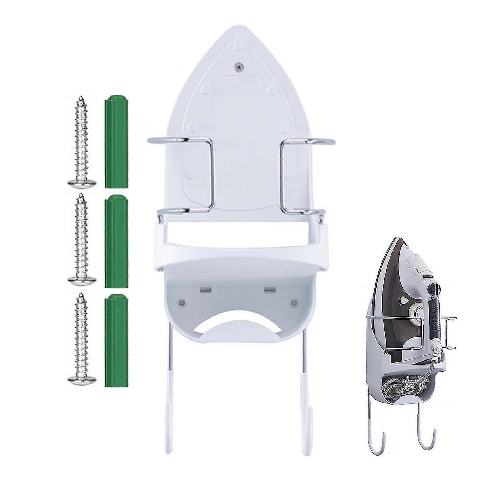 Wall Mounted Ironing Board Holder with Heat Resistant Rack, Space Saving Steel Frame, White