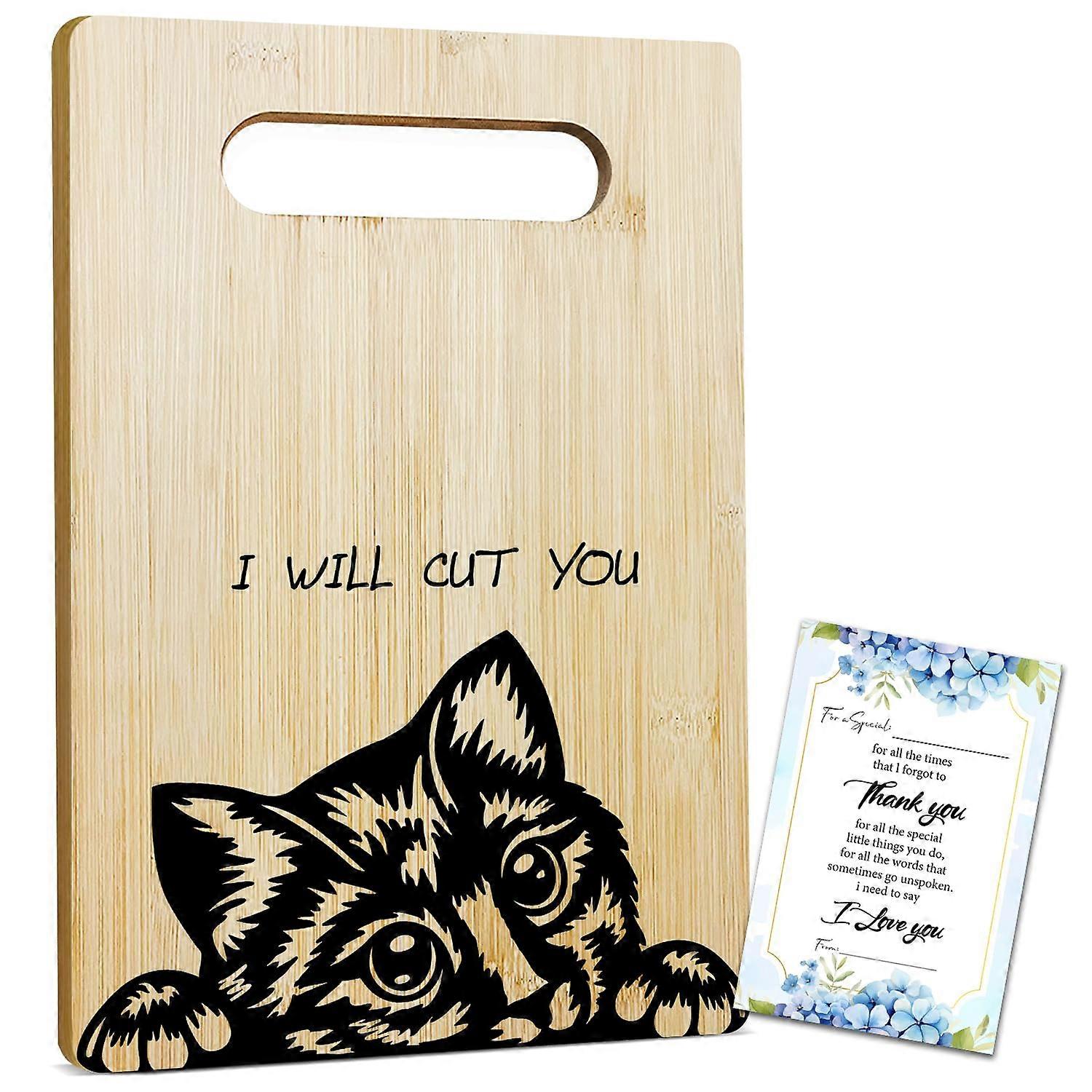Funny Black Cat Bamboo Cutting Board with Handle, DualSided KnifeFriendly Kitchen Gift