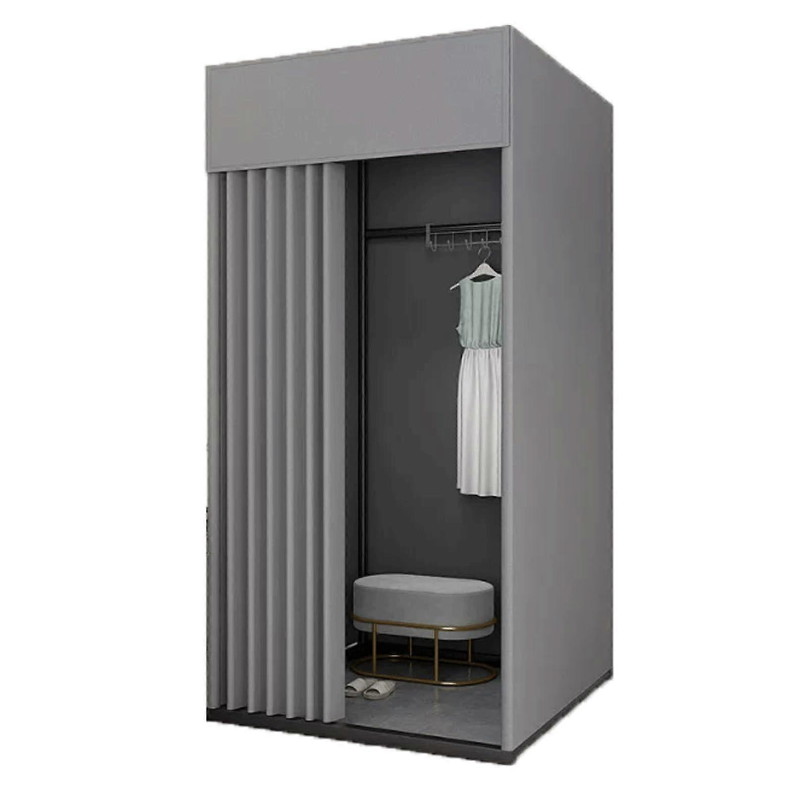 Portable Fitting Room with Curtain, Foldable Metal Frame, Freestanding Privacy Changing Booth