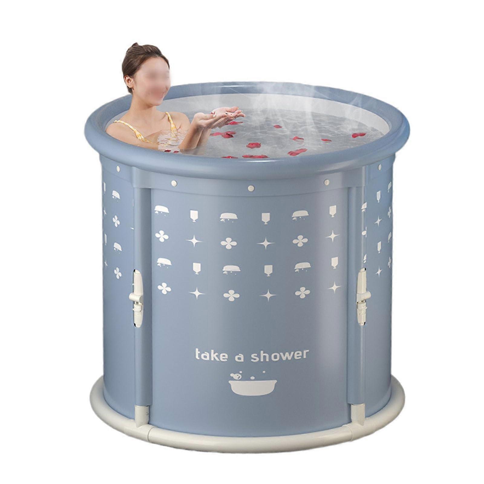 Portable Folding Bathtub with Drainage Pipe OneTouch Folding Compact Spa Tub Light Grey