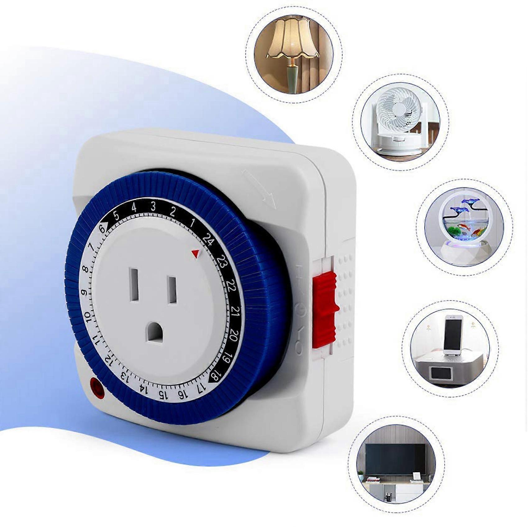 2X Outlet Timer Switch 24 Hour Plug-in Electric Mechanical Outlet Timer Switch Outlet Mechanical Timing Socket US Plug
