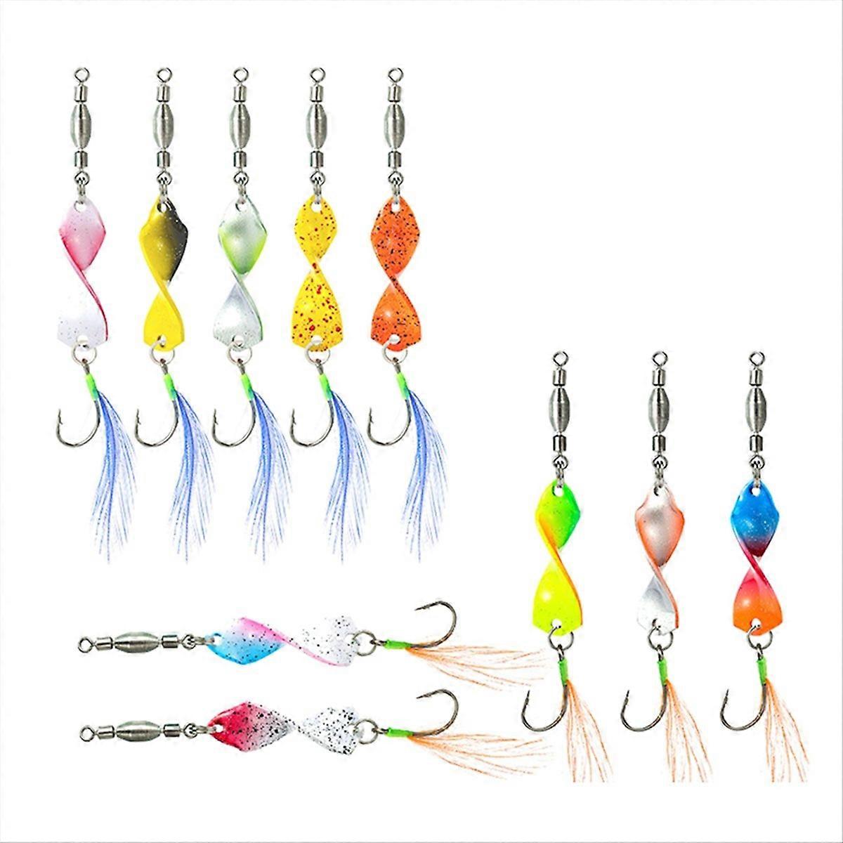 10Pcs Fishing Metal Spinners Lures with Feather Hook