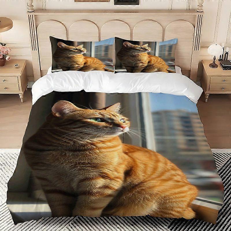 Sunbathing Cat Theme Printed Bedding Set  Polyester Durable