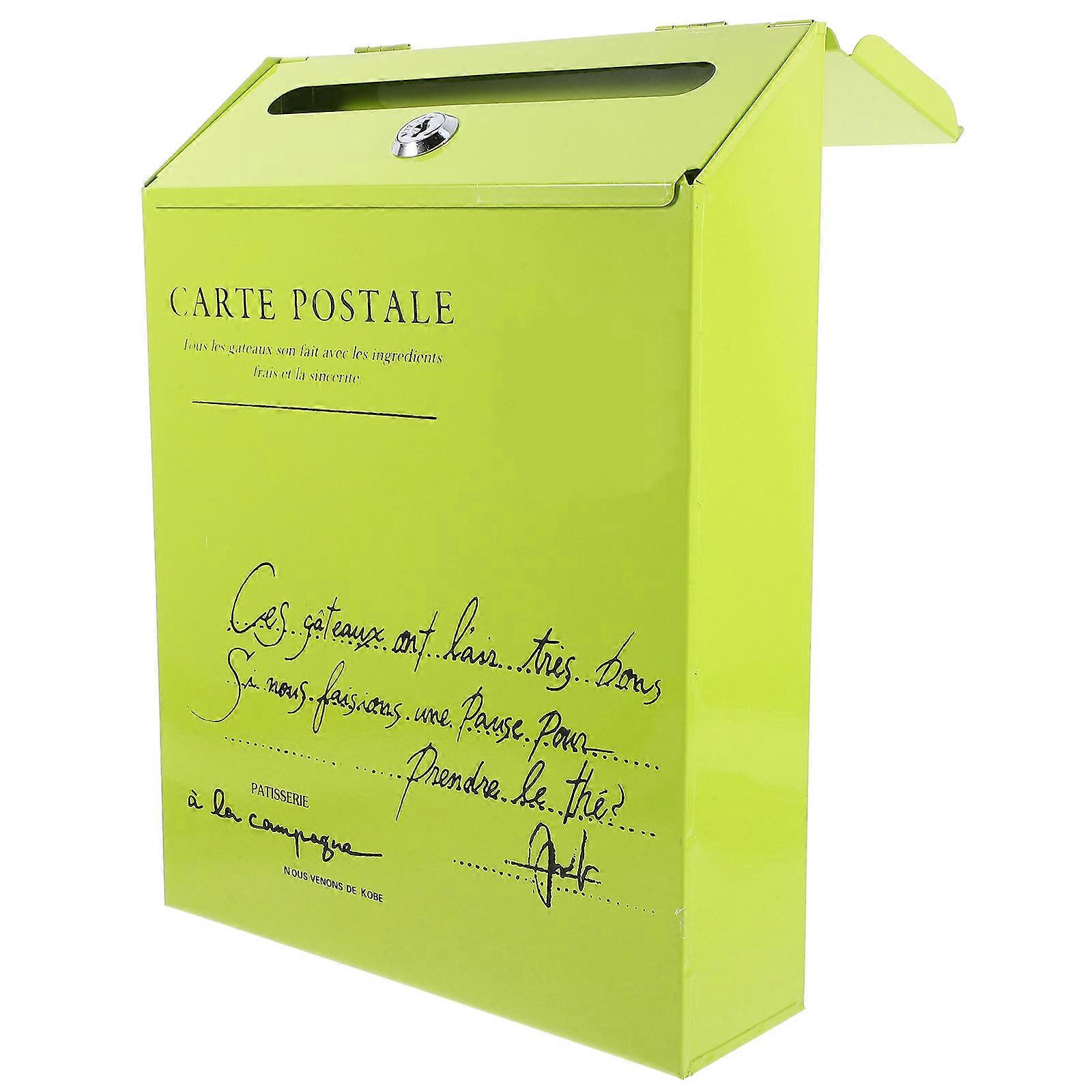 Lockable Iron Vintage Mailbox for Letter Green Wall Mount Box
