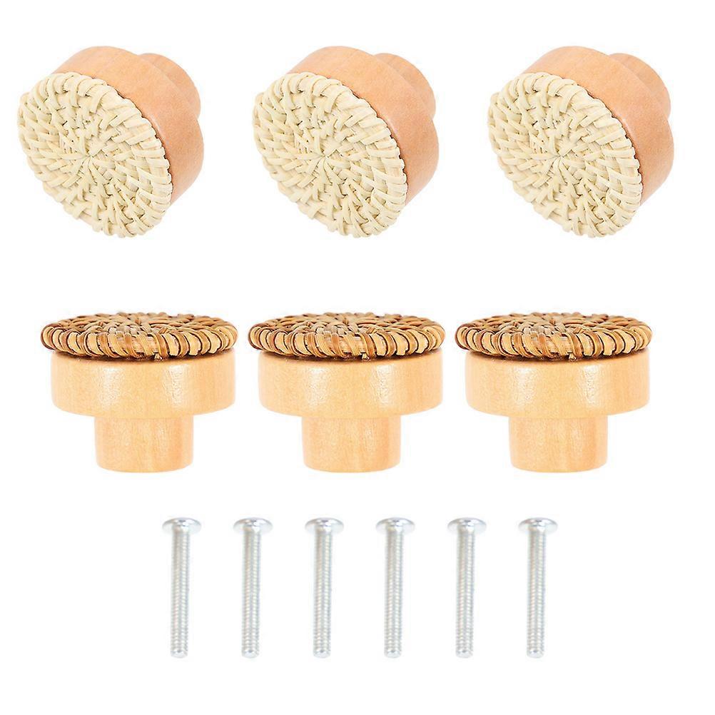 Wooden Rattan Knobs Dresser Knobs for Drawer Use 6Pcs Cabinet Handles