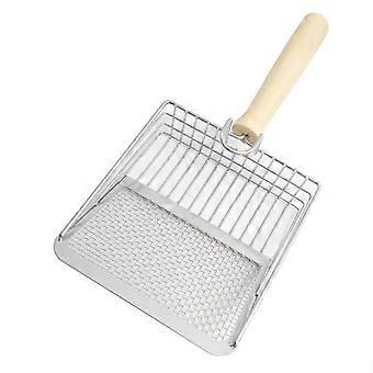 Pet Litter Scoop Stainless Steel Fine Mesh with Wooden Handle Solving Clumping Waste for Cats Dogs