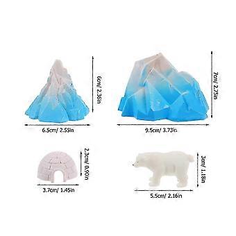 Conjunto de 4 Miniaturas de Iglus para Decoração de Casa de Bonecas Infantil, com Urso Branco - Modelos Realistas de Casas de Gelo e Figuras Artificiais. Ideal para Casa de Bonecas e Cenários Infantis.