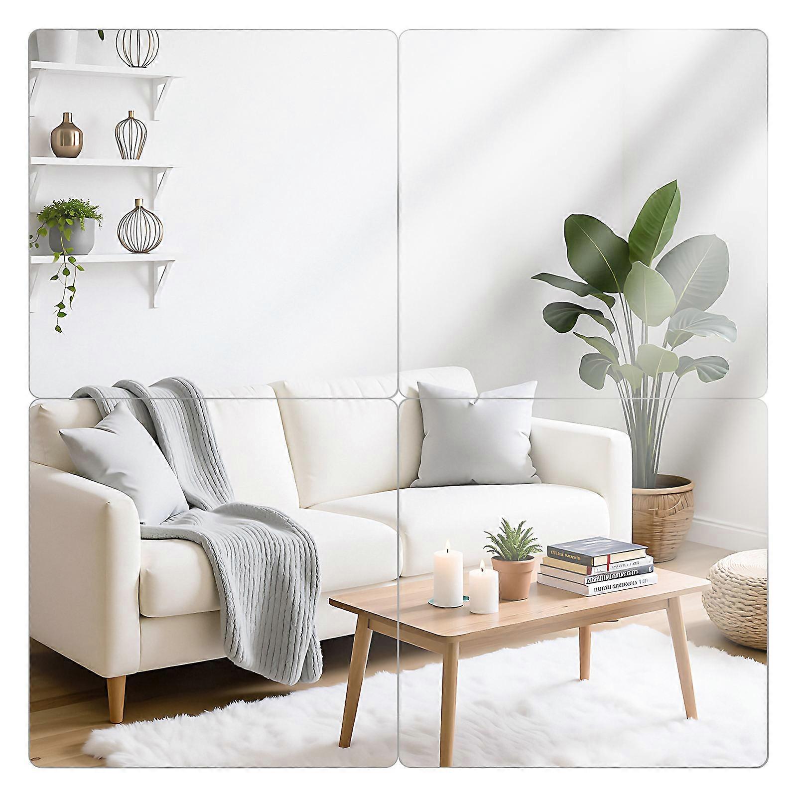 4Pcs Mirror Tiles Self Adhesive for Wall Decor Acrylic Sheets