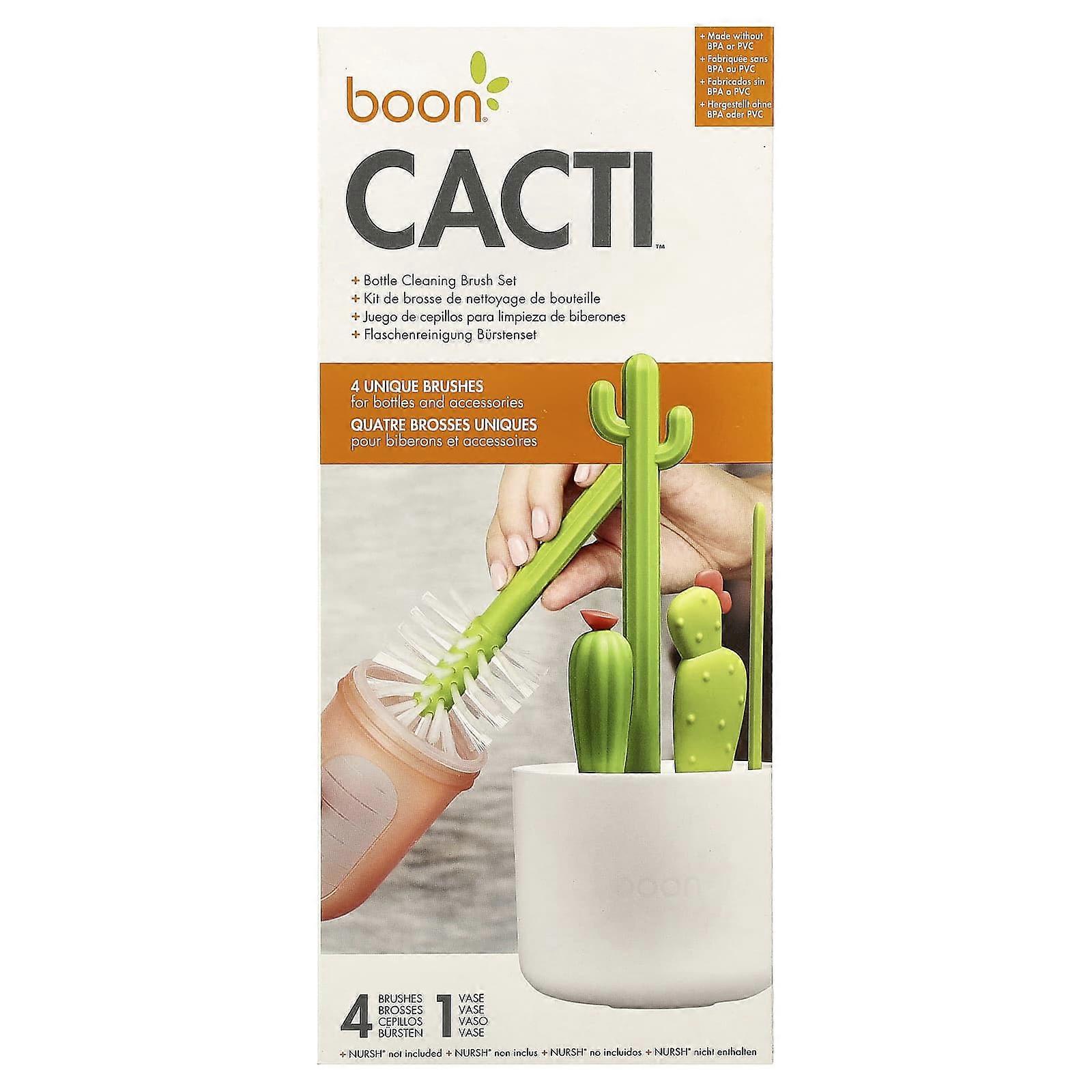 Boon, Cacti, Bottle Cleaning Brush Set, 4 Brushes & 1 Vase