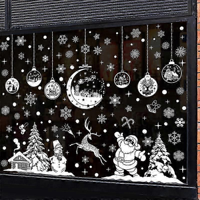 Christmas Window Decoration, Static Cling Snowflakes, Reusable No Glue, Countdown 2025 with Tree and Bells